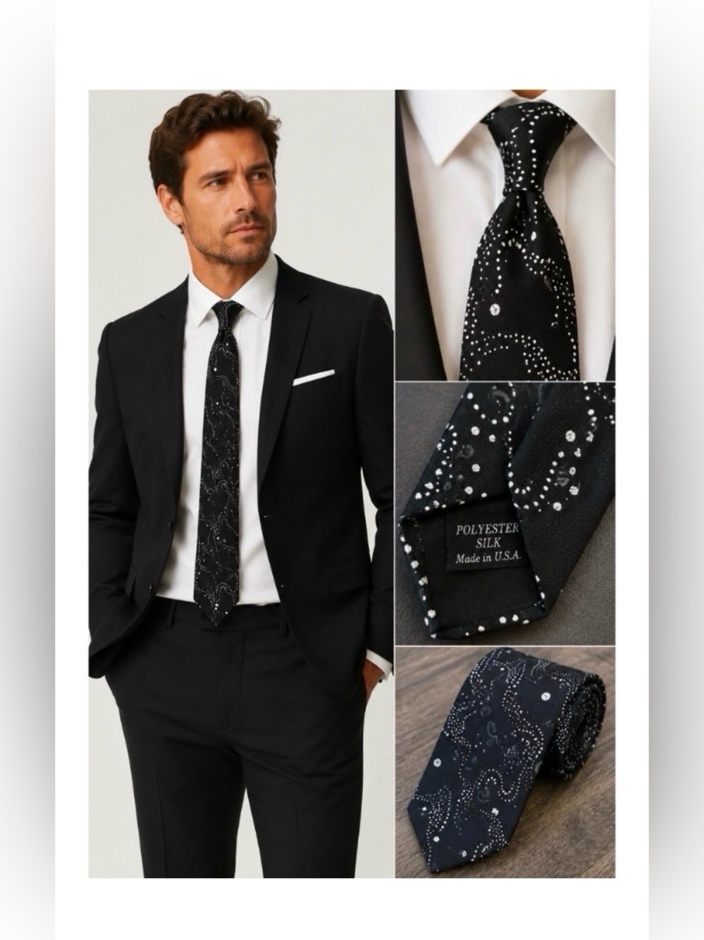 Ambiance Napa California Black Printed Silk Blend Mens Tie
